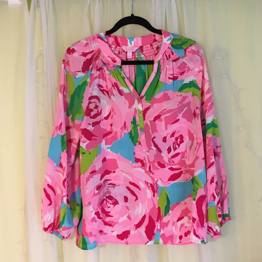 LILLY PULITZER "FIRST IMPRESSION" FLORAL BLOUSE
